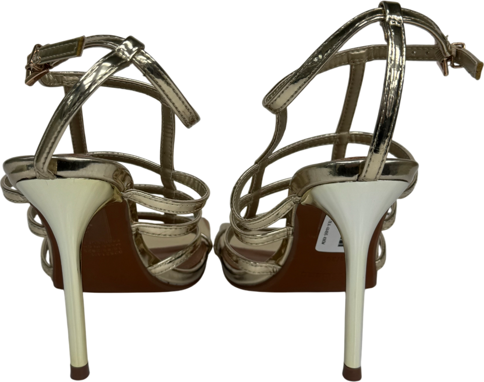 River Island Metallic Gold Strappy H-bar Heeled Sandals UK 3 EU 36