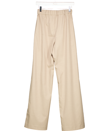 MANGO Beige Wideleg Trousers With Elastic Waist UK S