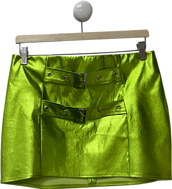As You Green Buckle Mini Skirt In Metallic UK 10