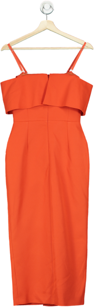 Karen Millen Orange Italian Structured Rib Bardot Button Through Tailored Midi Dress UK 8