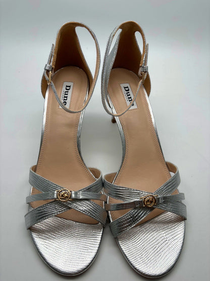 Dune Silver Strappy Heeled Sandals UK 8