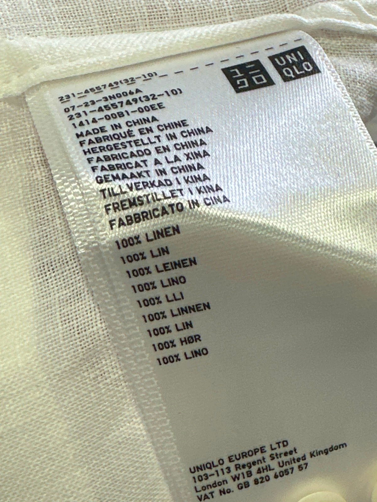 UNIQLO White Linen Long Sleeve Shirt UK M