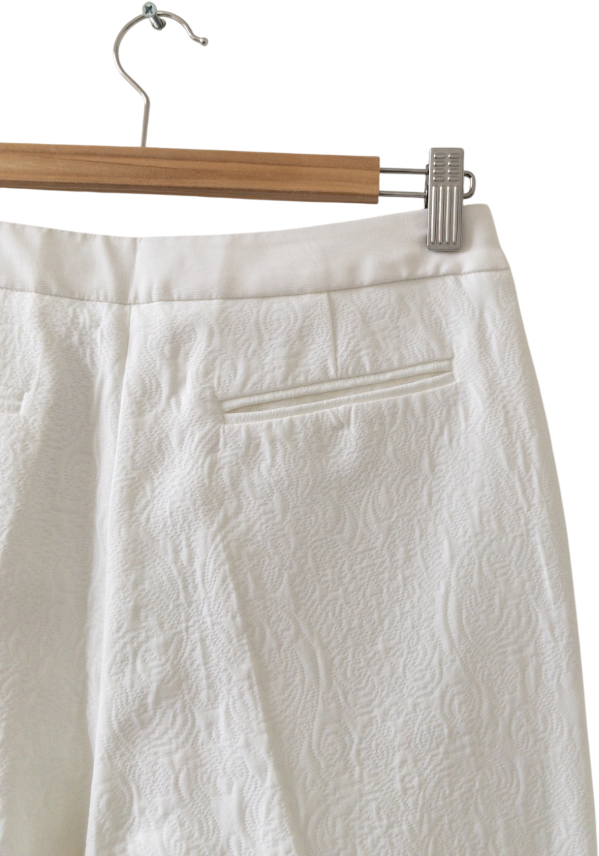 Sandro Paris White Jacquard Textured Tailored Cigarette Trousers Fr36 UK 8