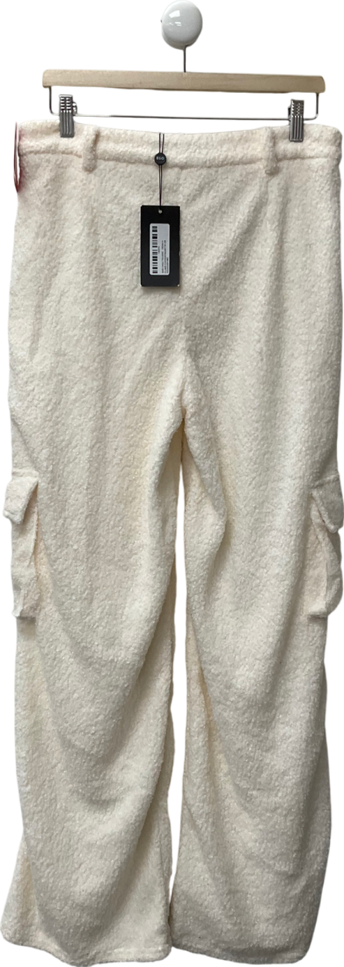 Ego White High Waist Wide Leg Cargo Trousers In Cream Teddy Borg UK 14