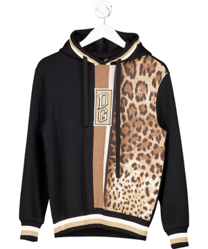 Dolce & Gabbana Black & Leopard Two-tone Knit Hoodie It44 UK XS
