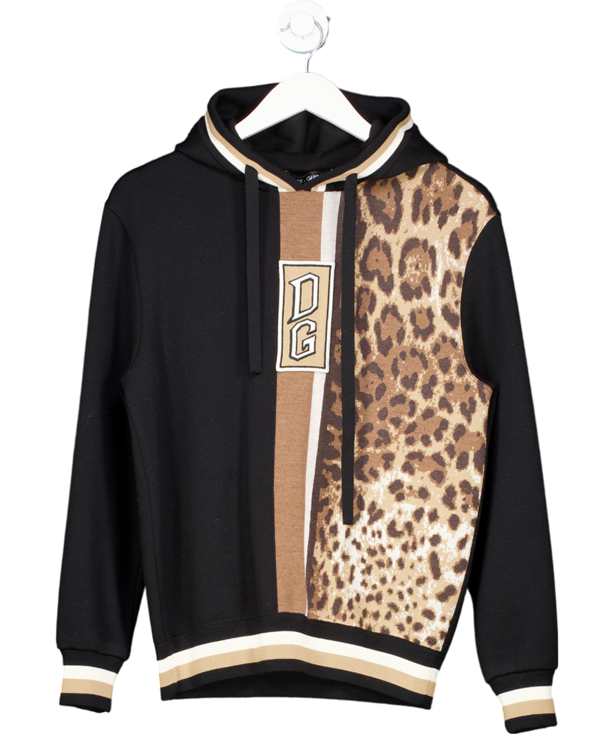 Dolce & Gabbana Black & Leopard Two-tone Knit Hoodie It44 UK XS