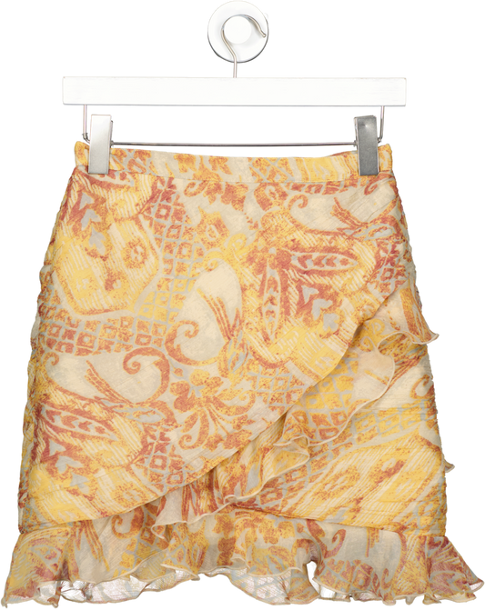 ASOS Brown Sheer Printed Ruffle Hem Mini Skirt UK 8