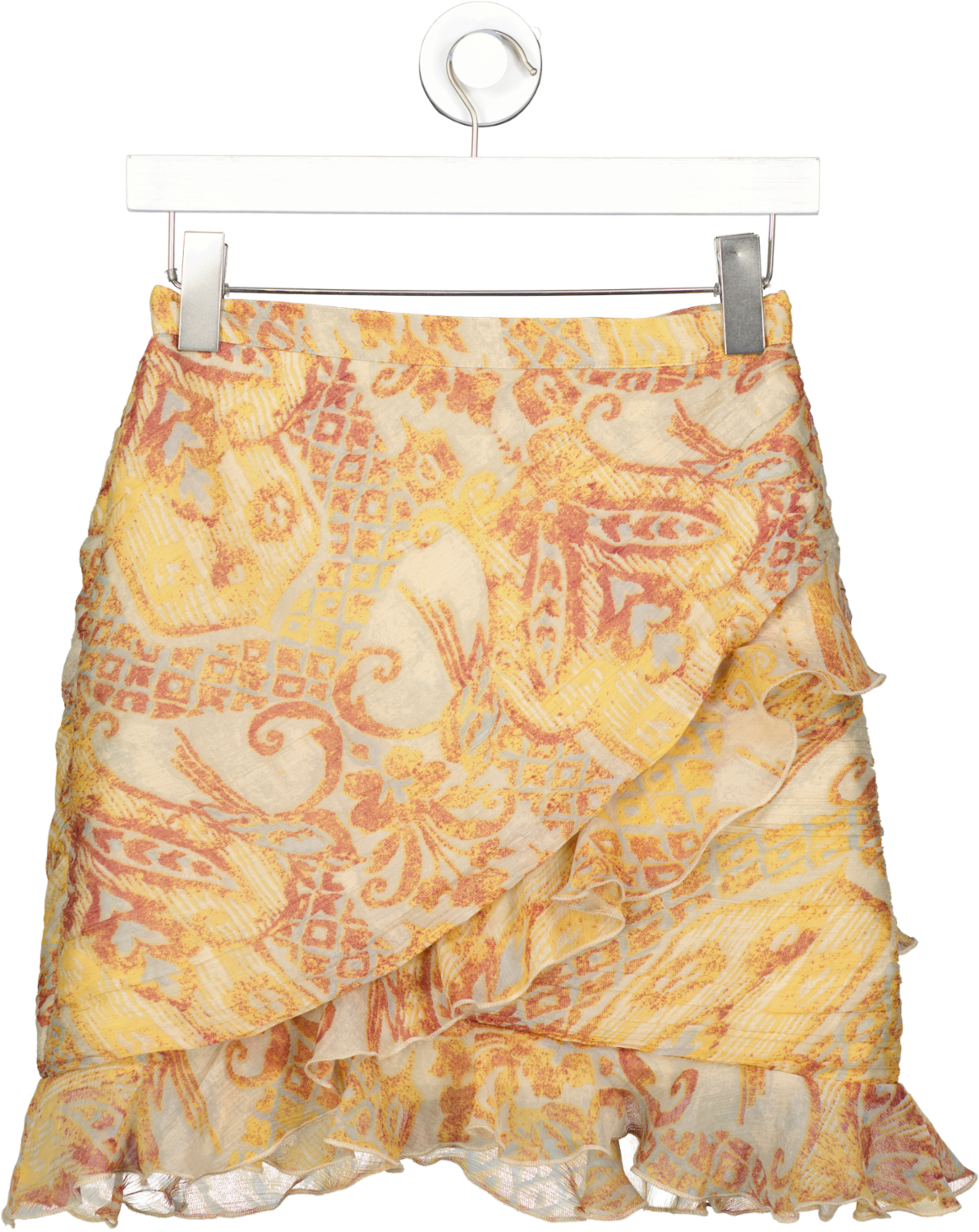 ASOS Brown Sheer Printed Ruffle Hem Mini Skirt UK 8