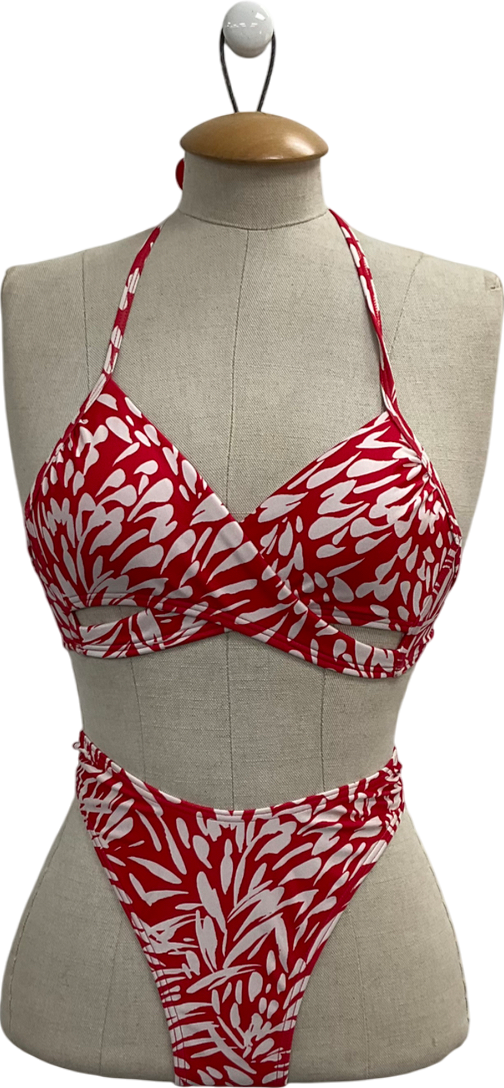 New Look Red Ally Wrap Front Scoop Bikini Top And Bottoms UK 10