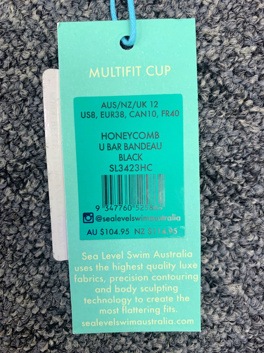 Sea Level Swim Black Honeycomb U Bar Bandeau UK 12