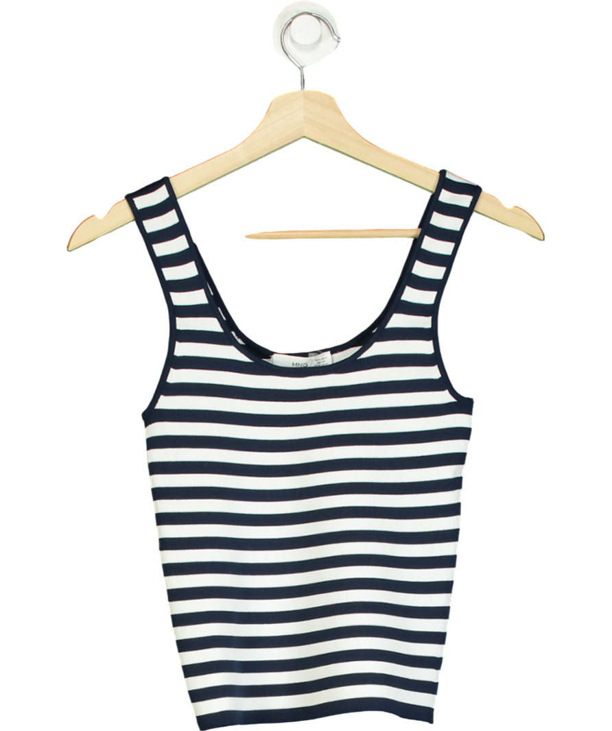 MANGO White Scoop Neck Stripe Top UK S