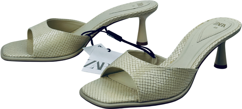 ZARA Cream Kitten Heel Mule Sandals UK 6 EU 39 👠