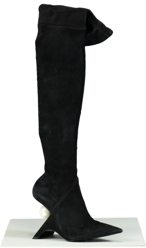 Nicholas Kirkwood Black Suede Over-The-Knee Boots with Pearl Detail Heel UK 6 EU 39