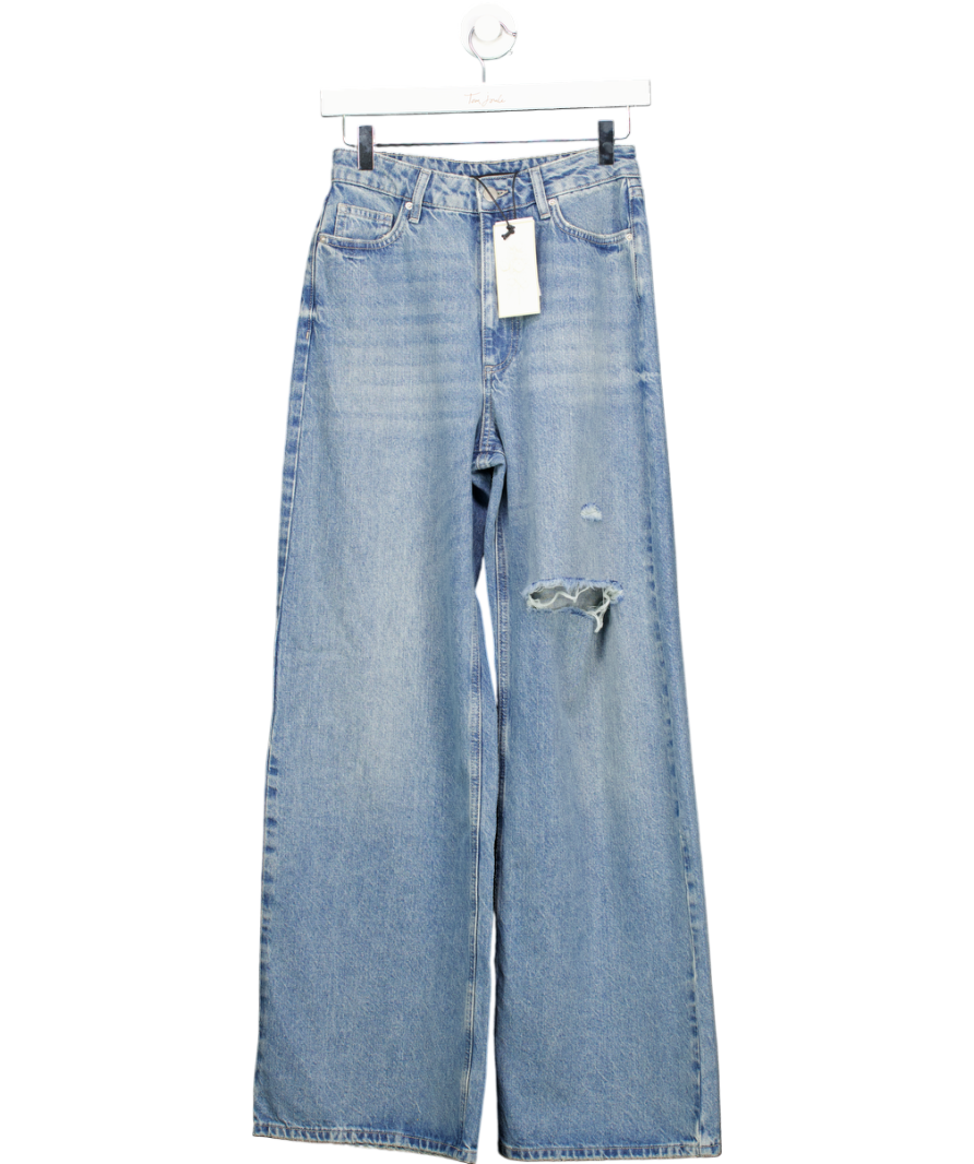 V by Very Light Blue Wide Leg Jeans With Rips - Mid Wash UK 8