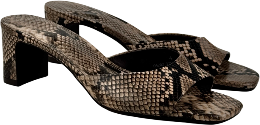 M&S Beige Snake Print Block Heel Mules UK 4 EU 37 👠