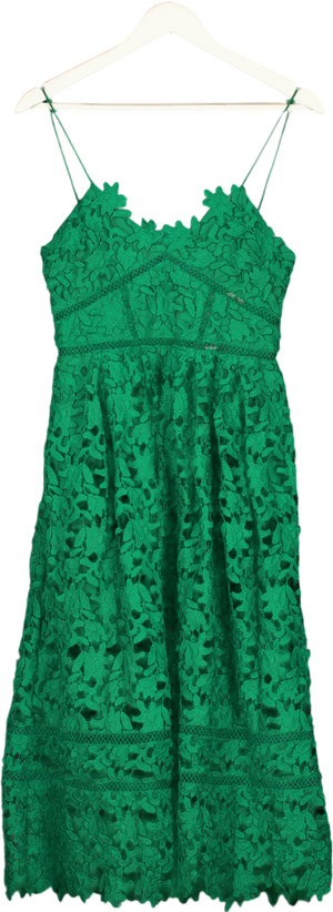 SELF PORTRAIT Emerald Green Azaelea Guipure Lace Midi Dress UK 4