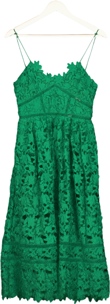 SELF PORTRAIT Emerald Green Azaelea Guipure Lace Midi Dress UK 4