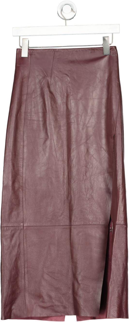 Topshop Red Leather Slit Maxi Skirt UK 8