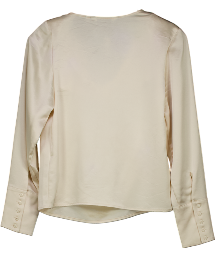 & Other Stories Cream Satin 3d Roses Long Sleeve Blouse UK 4
