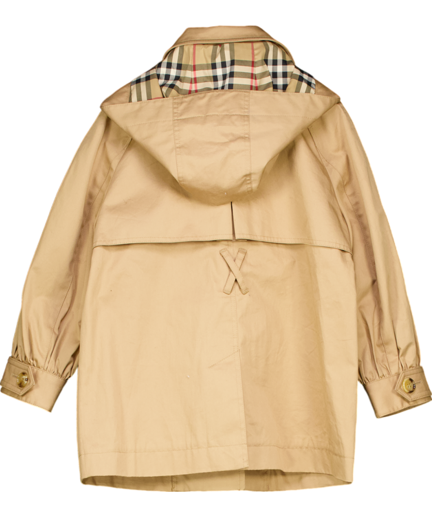 Burberry Beige Hooded Nova Check-lined Trench Coat with Hood 6 Years