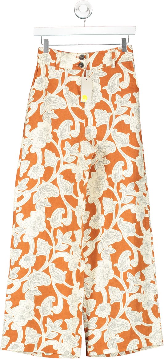 Boden Orange Paisley Print Highbury Linen Trousers UK 6