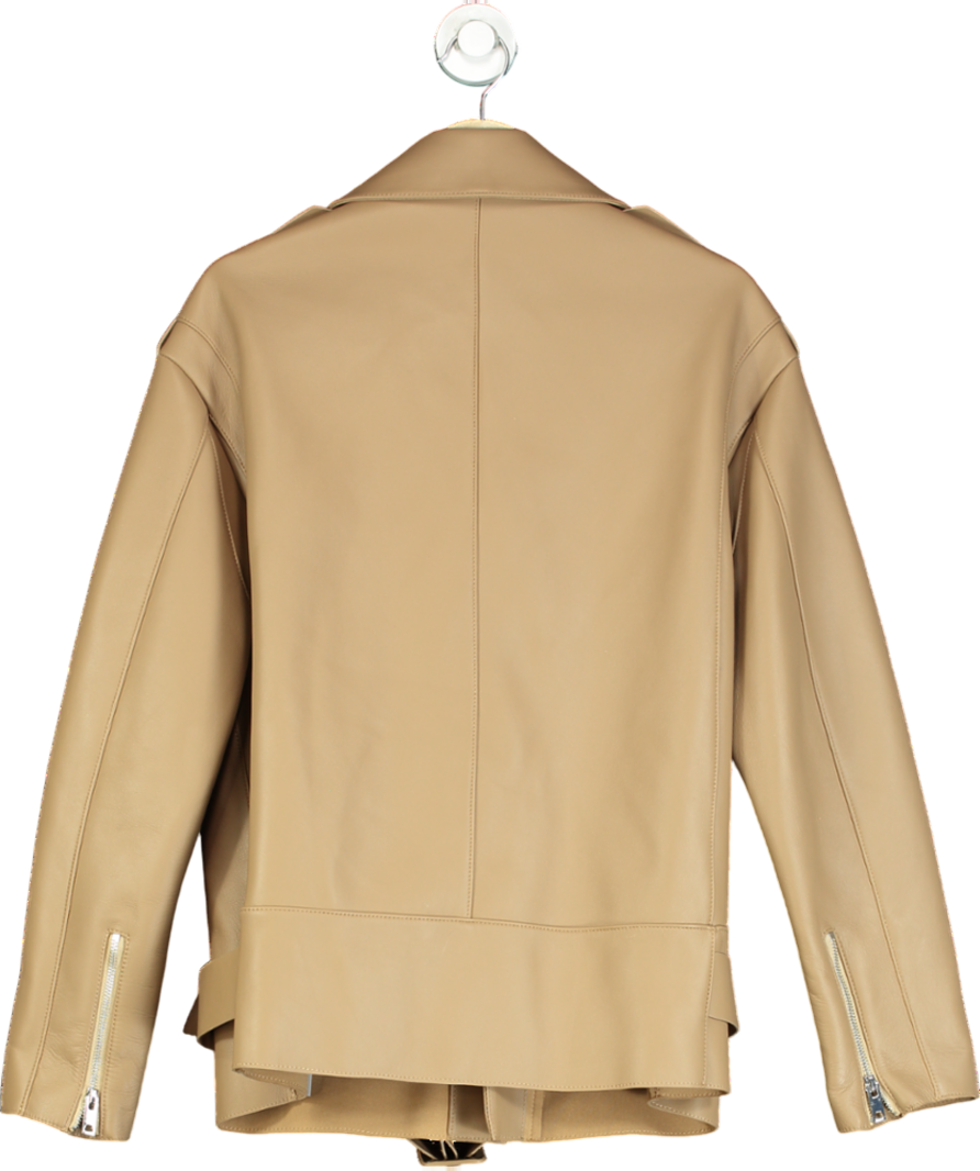 JANE & TASH Beige Oversized Belted Leather Jacket UK M