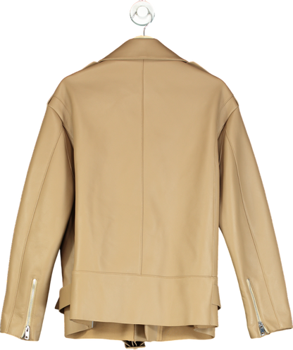 JANE & TASH Beige Oversized Belted Leather Jacket UK M