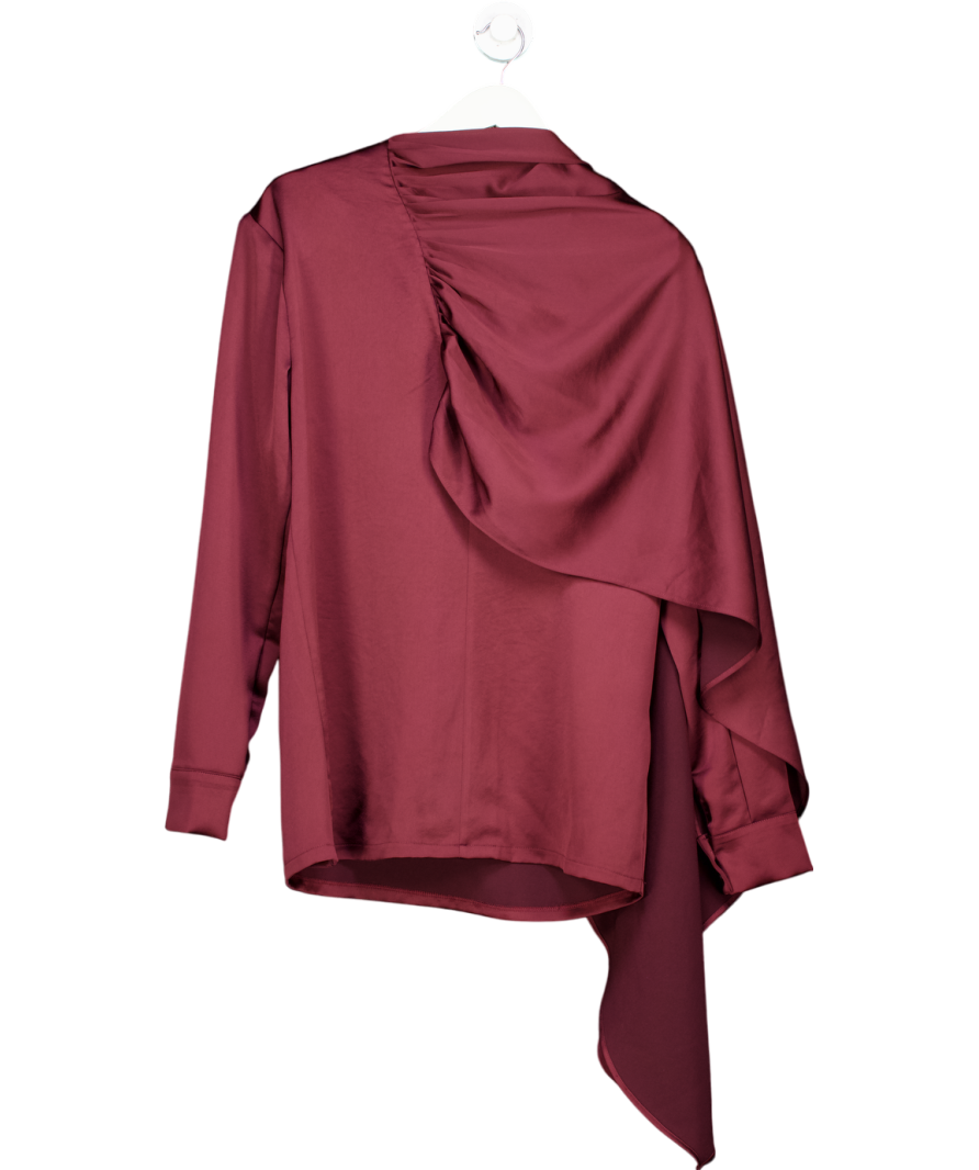 Source Unknown Red Koa Scarf Collar Satin Blouse UK S/M