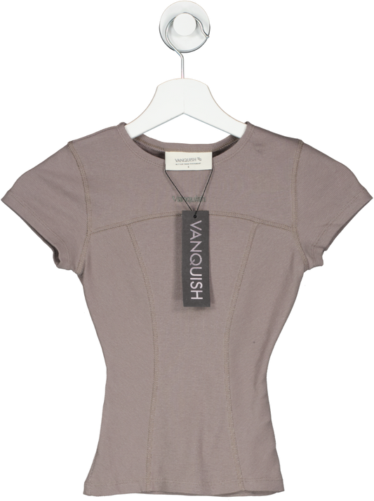 Vanquish Restore Cinder Brown Ribbed Cap Sleeve T Shirt UK S