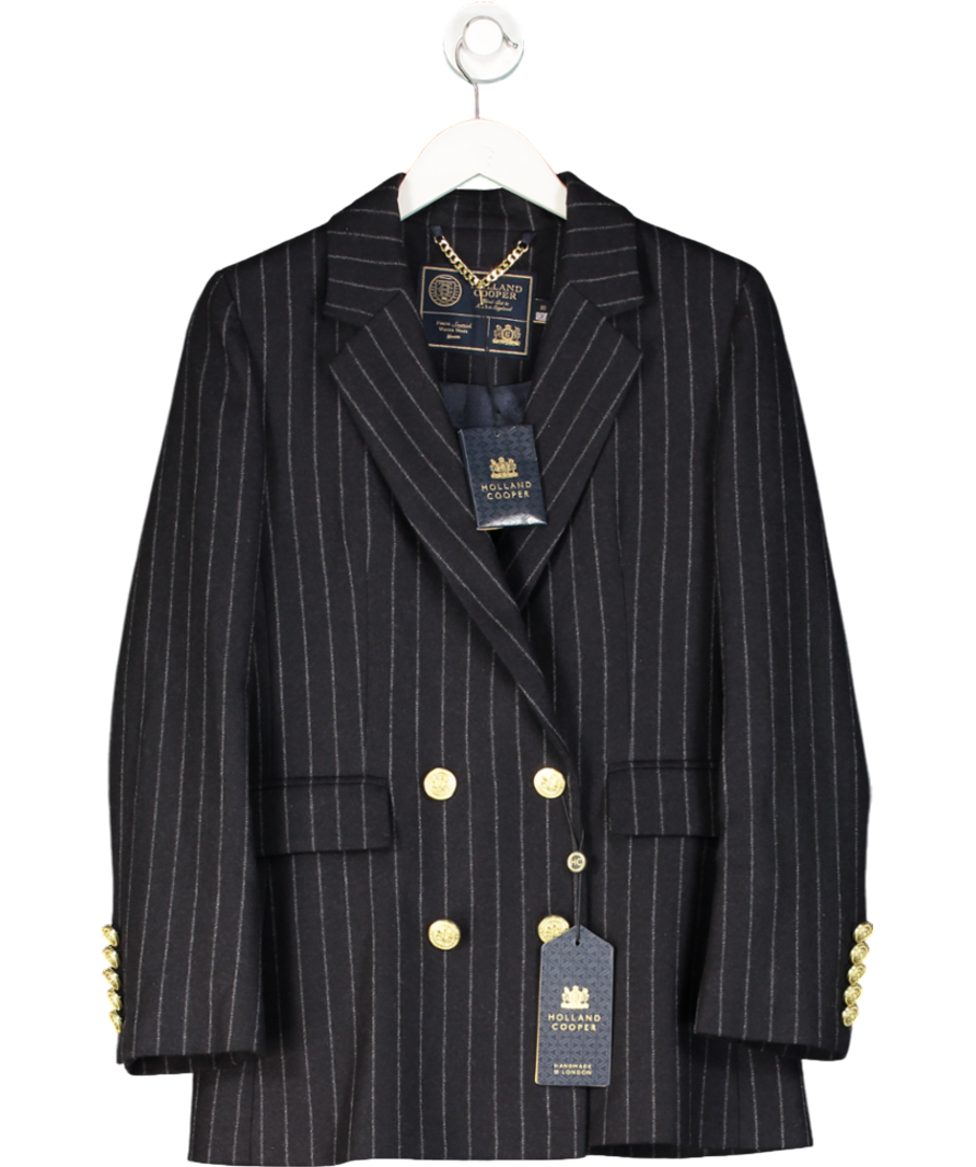 Holland Cooper Blue Double Breasted Blazer Navy Chalk Pinstripe UK 10
