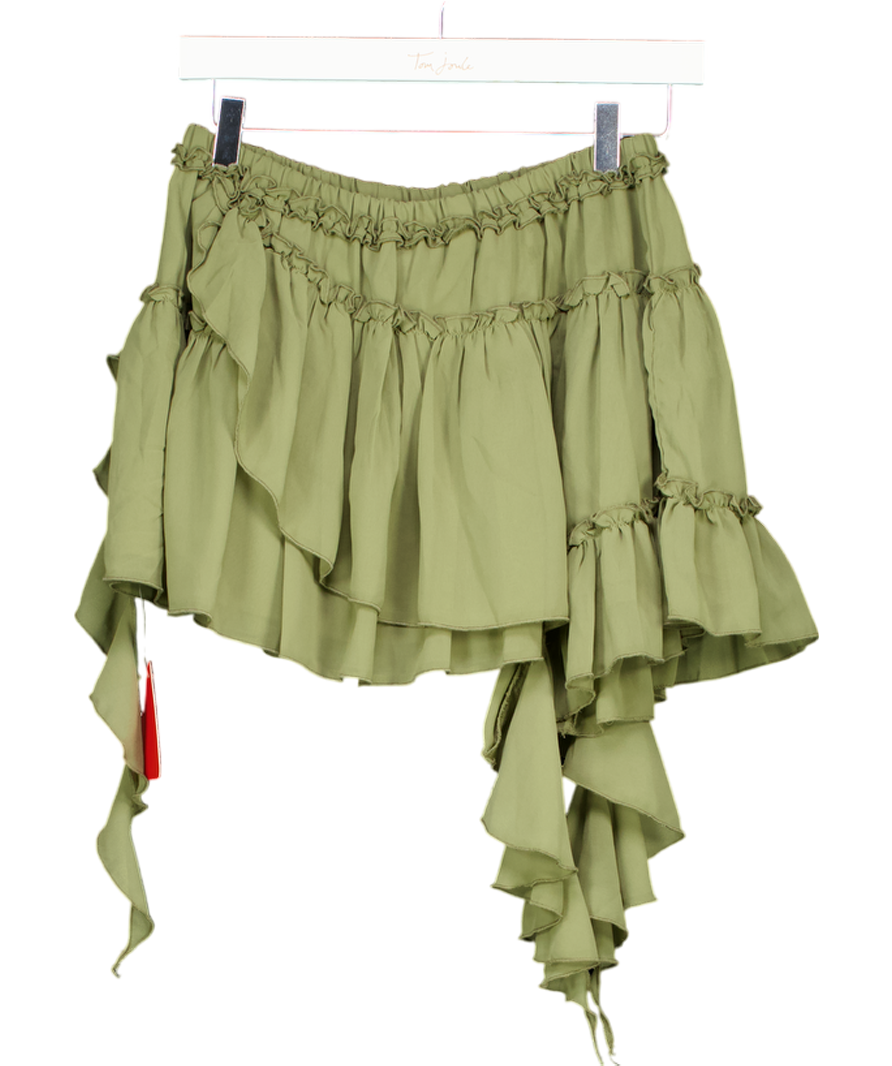 Ego Green Mid Rise Frill Distressed Detail Mini Skirt UK 10