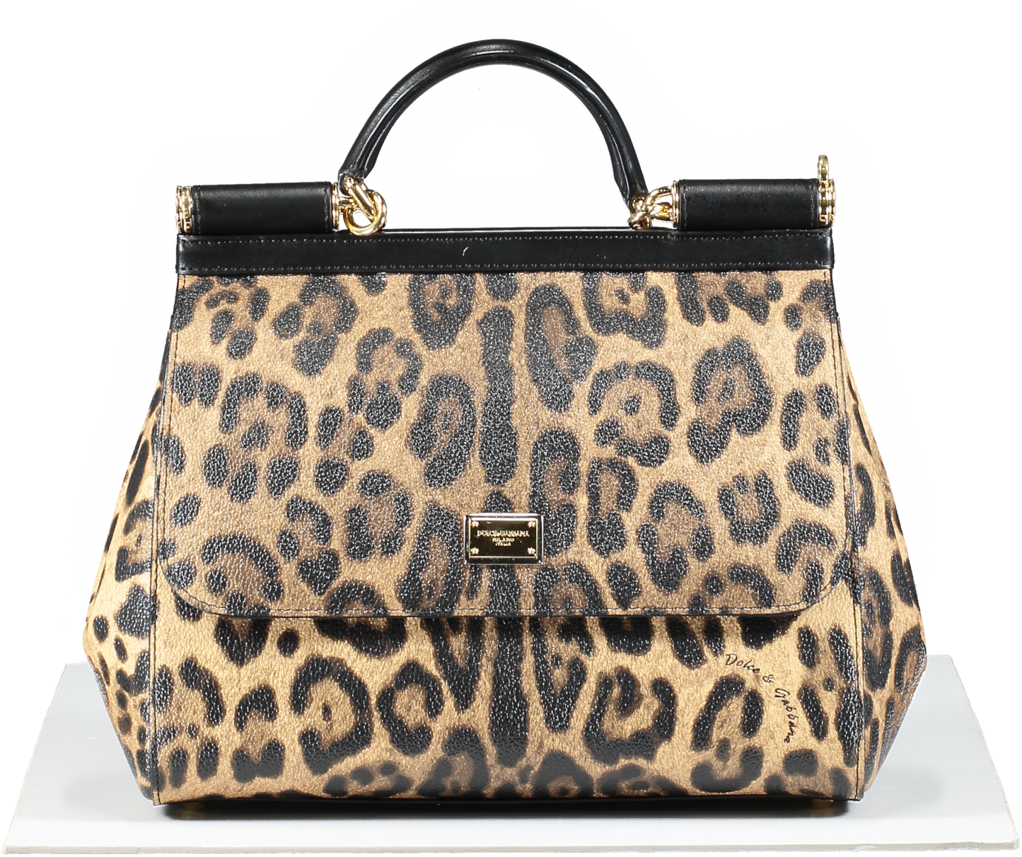 Dolce & Gabbana Brown Leopard Print Coated Canvas And Leather Medium Sicily Top Handle bag