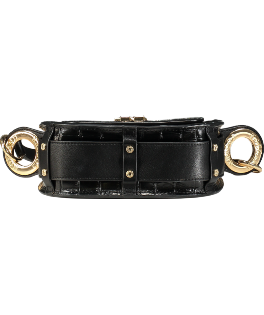 Holland Cooper Black Croc Leather Chelsea Saddle Bag