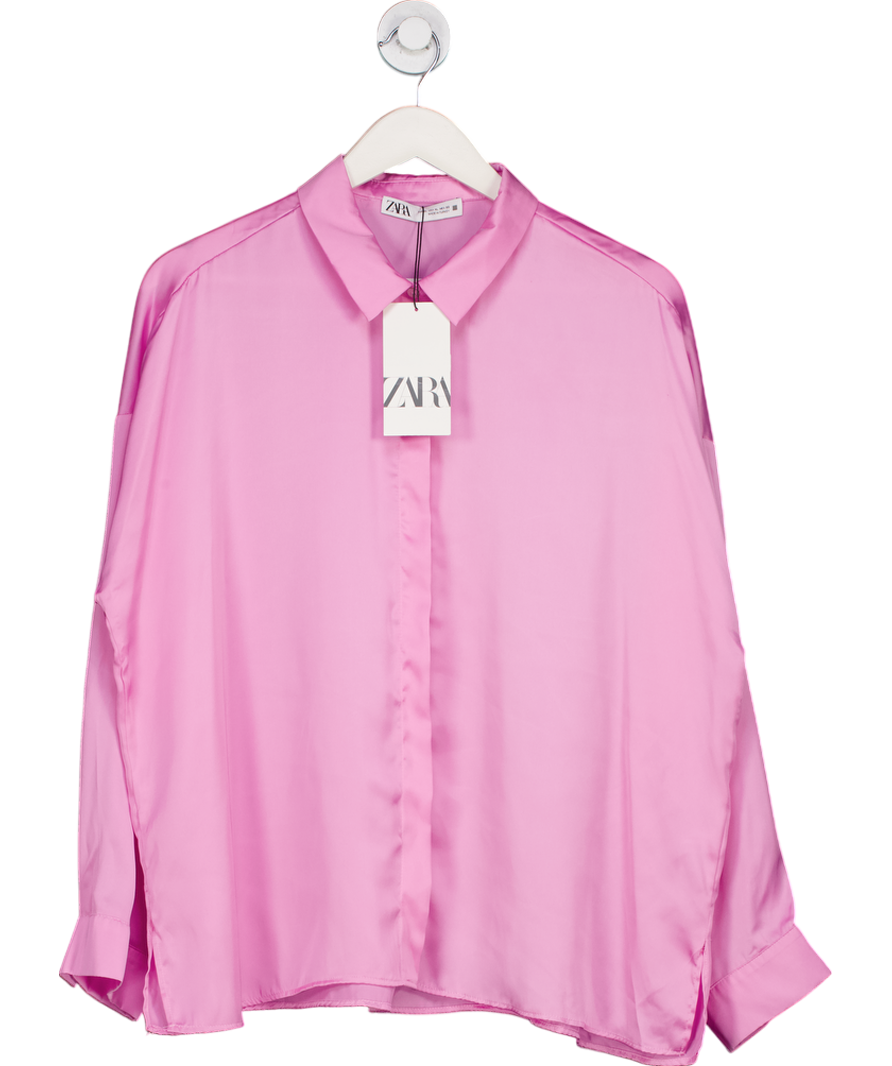 ZARA Pink Silk Look Button Down Shirt UK XL