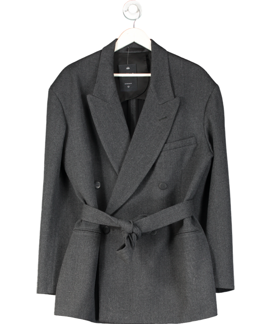 Raey Grey Exaggerated-shoulder Wool-blend Tux Blazer UK 12