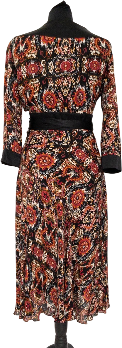 Diane von Furstenberg Black Iconic Printed Silk Wrap Dress Us10 UK 14