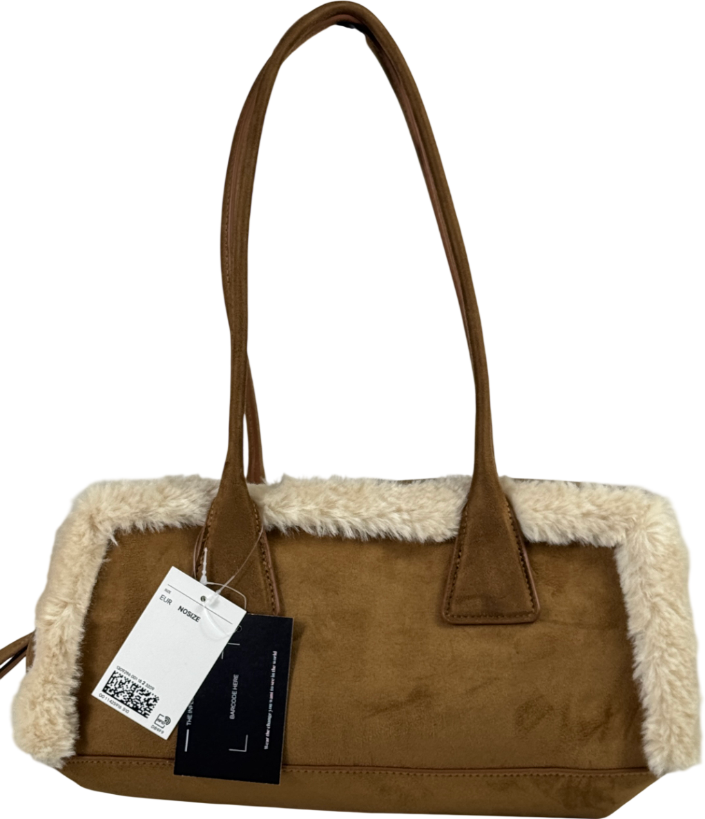 H&M Brown Faux Shearling Shoulder Bag One Size