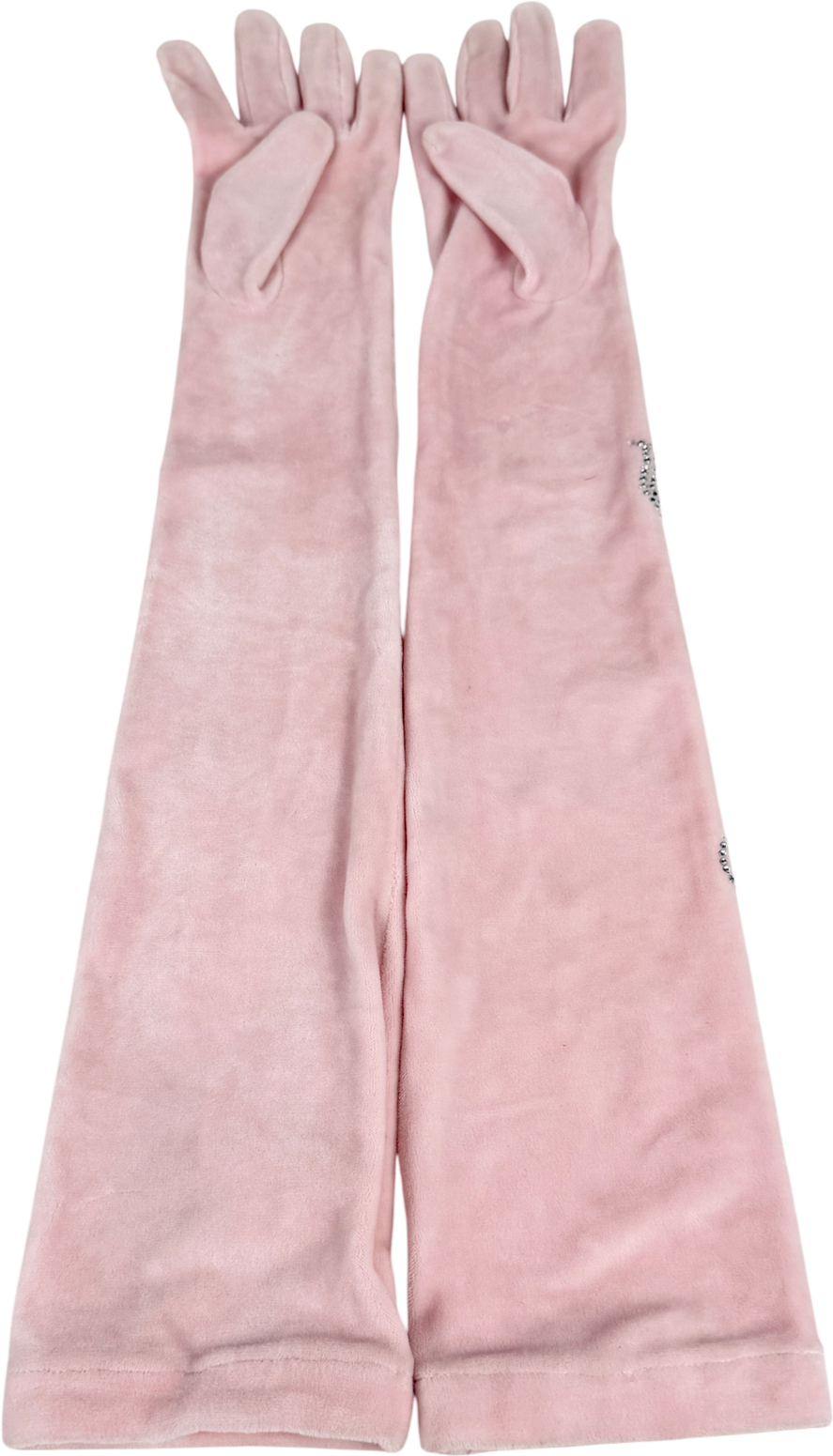 Juicy Couture Pink Velour Diamante Full Length Gloves UK S