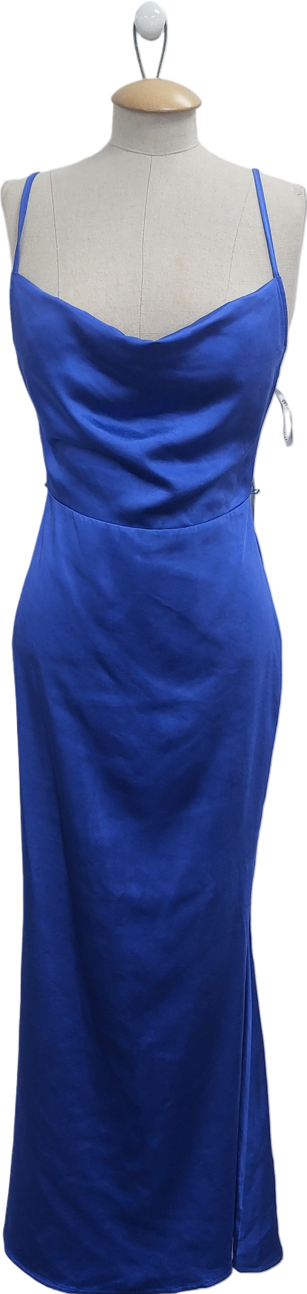 Club L Blue Satin Cowl Neck Maxi Dress With Cross Back UK 6