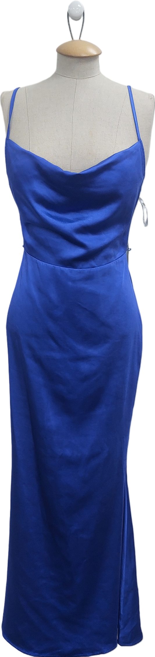 Club L Blue Satin Cowl Neck Maxi Dress With Cross Back UK 6