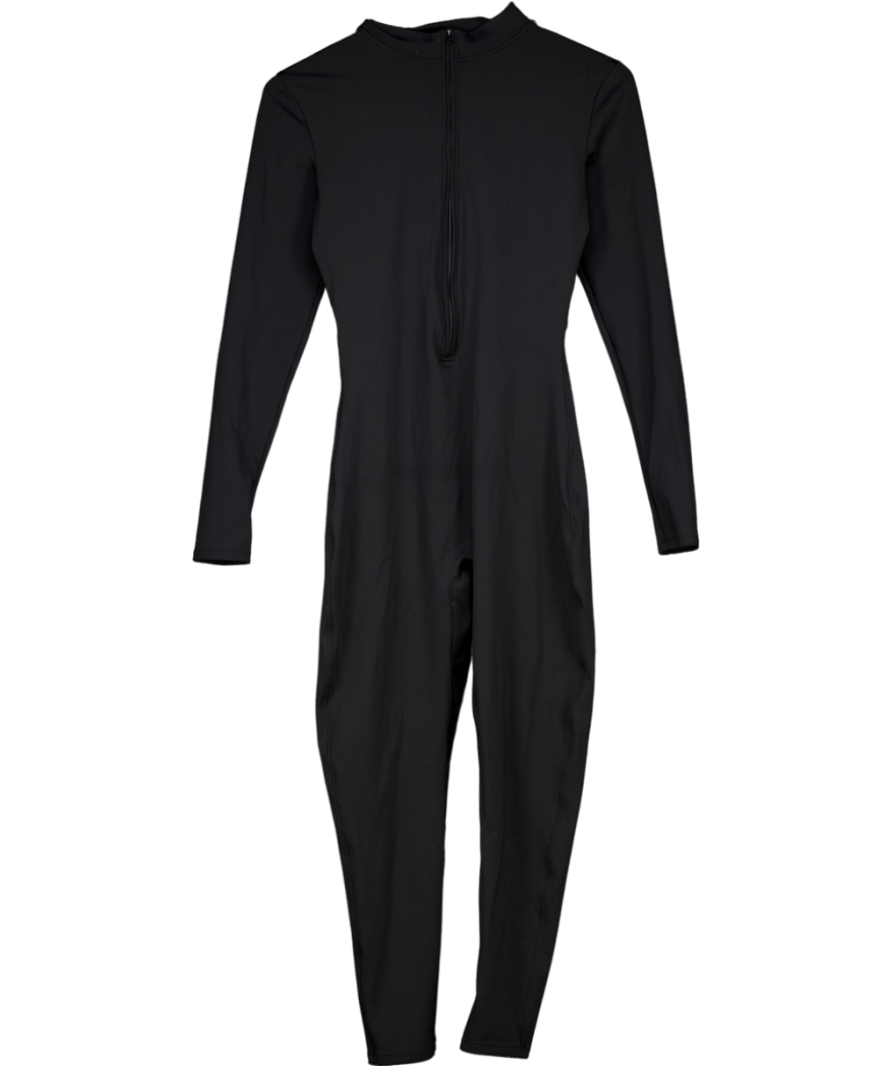 Black Long Sleeve Zip Up Unitard UK XL