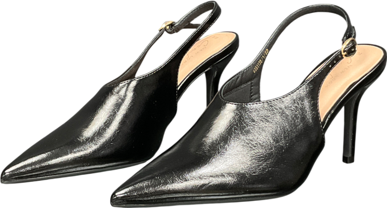 New Look Black High Vamp Faux Leather Slingback Heels UK 5 EU 38 👠