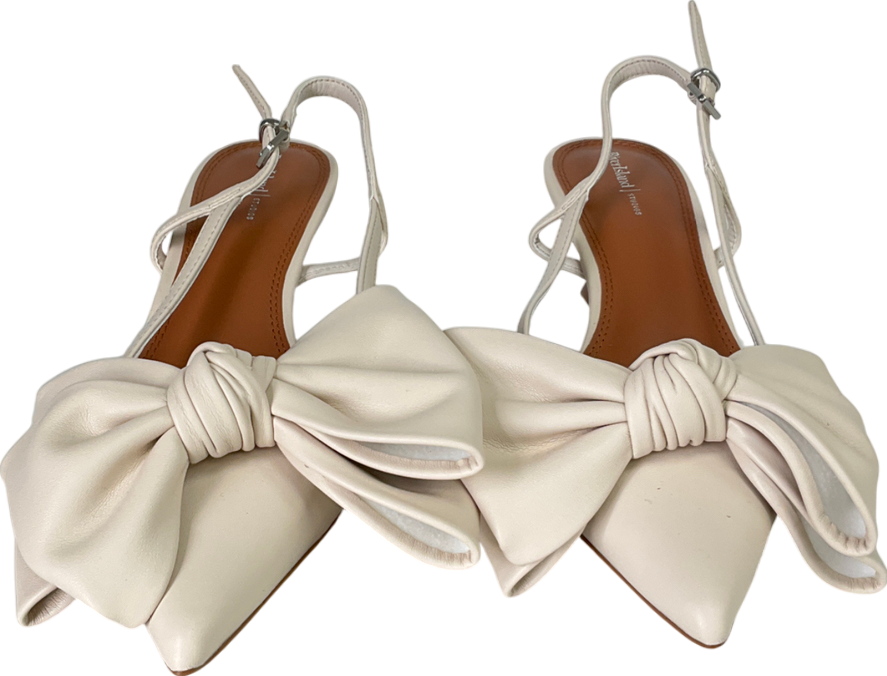 River Island Cream Raffia Sling Back Bow Heeled Court Shoes UK 7 EU 40 👠