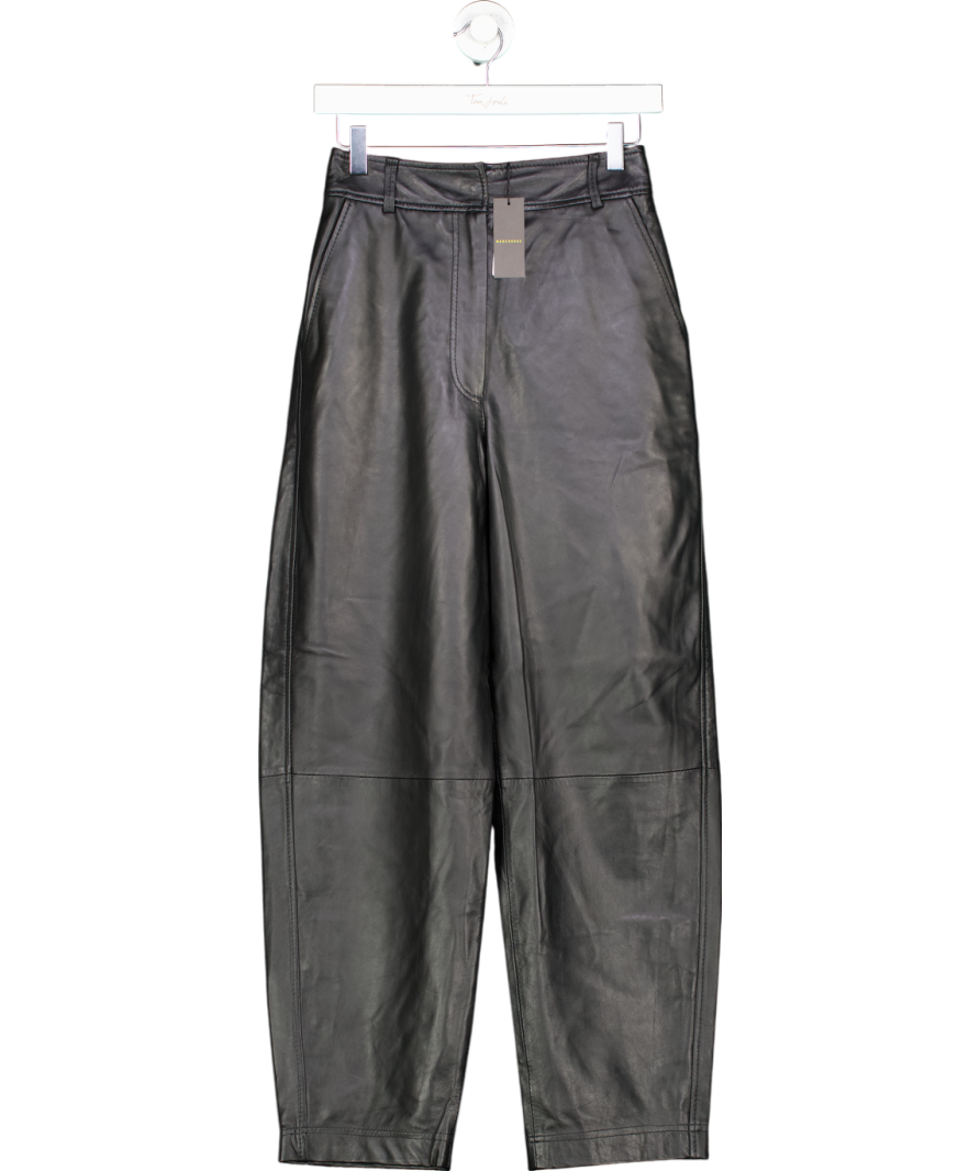 Warehouse Black Real Leather Barrel Trousers UK 6