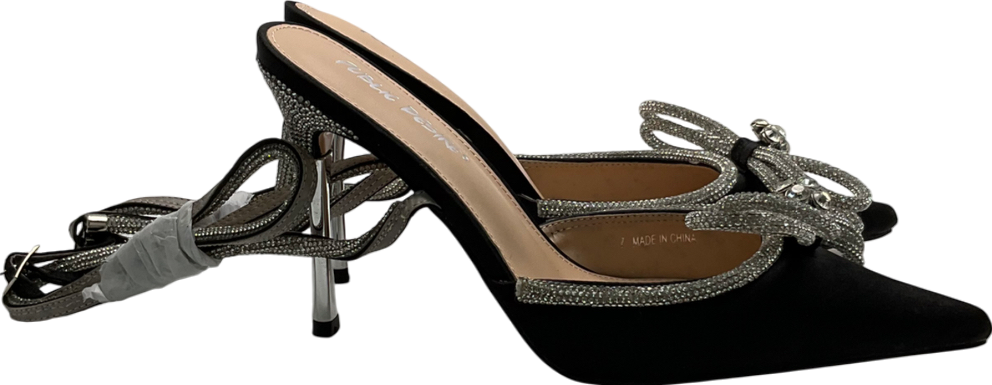 Public Desire Midnight Black Wrap Around Diamante Bow Pointed Toe High Heel UK 7 EU 40 👠