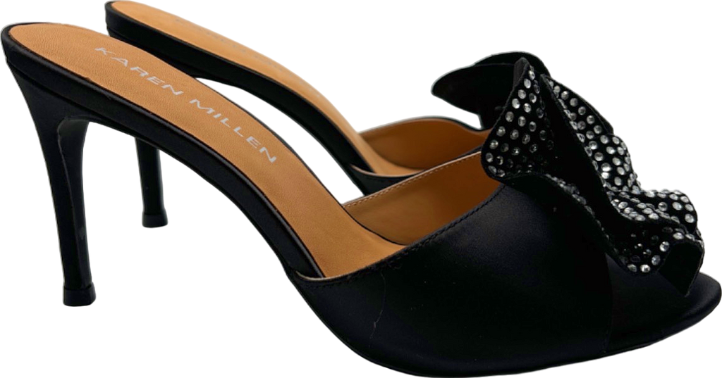 Karen Millen Black Rhinestone Embellished Heeled Mules UK 5