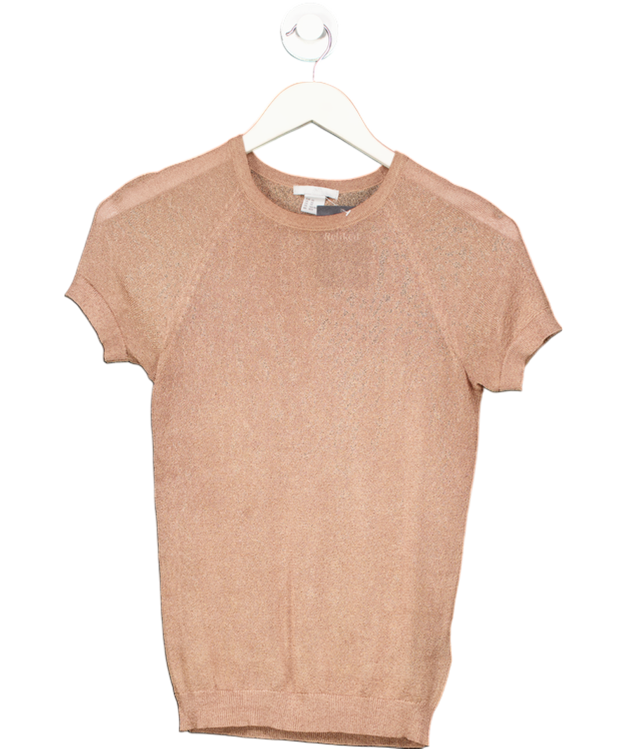 H&M Brown Metallic Knit Short Sleeve Top UK XS
