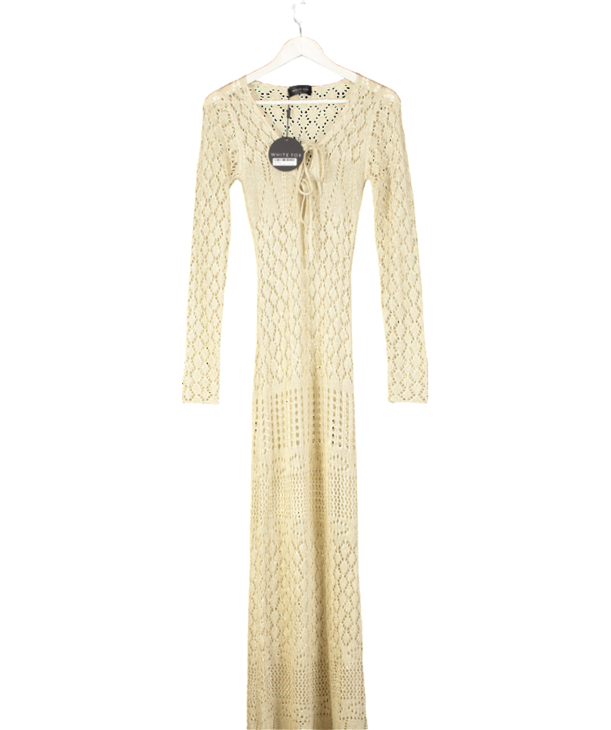 White Fox Metallic Something Special Long Sleeve Crochet Maxi Dress UK M