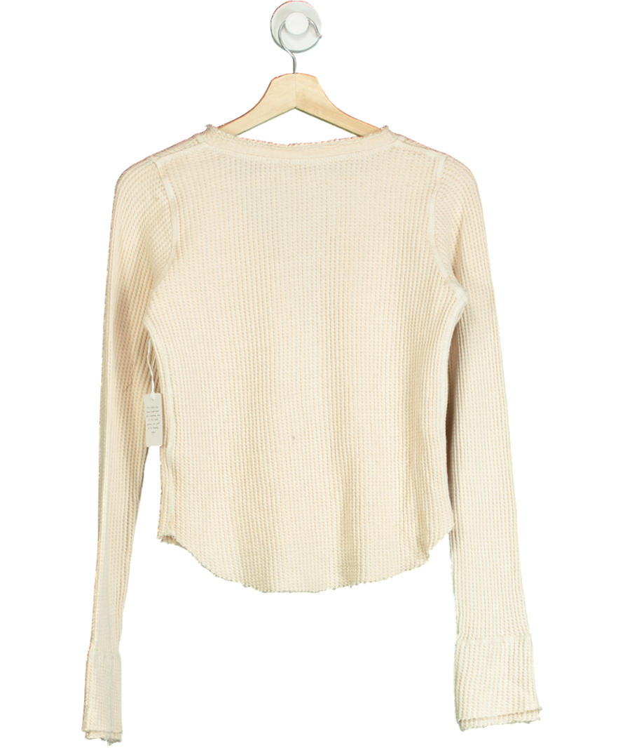 Free People Beige One Waffle-knit V-neck Jumper UK XS