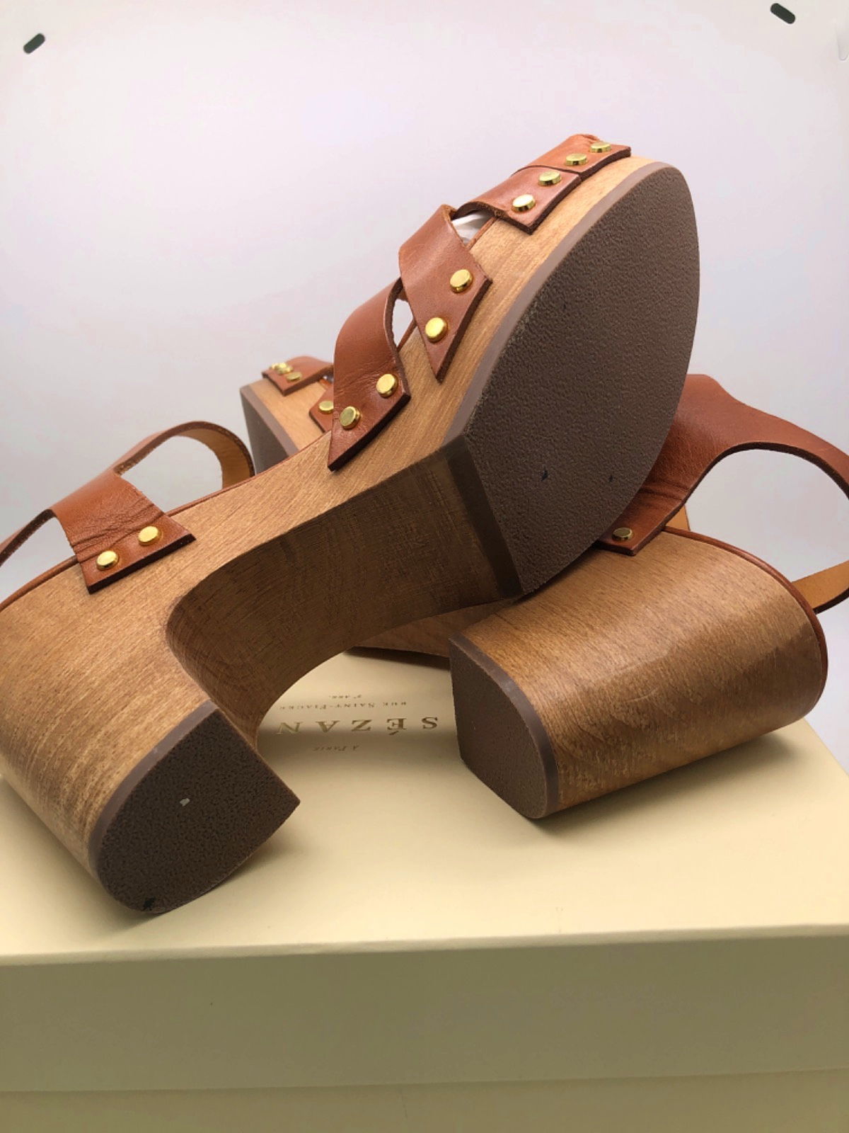 Sezane Smoth Leather  Camel Isabelle Clogs UK 8